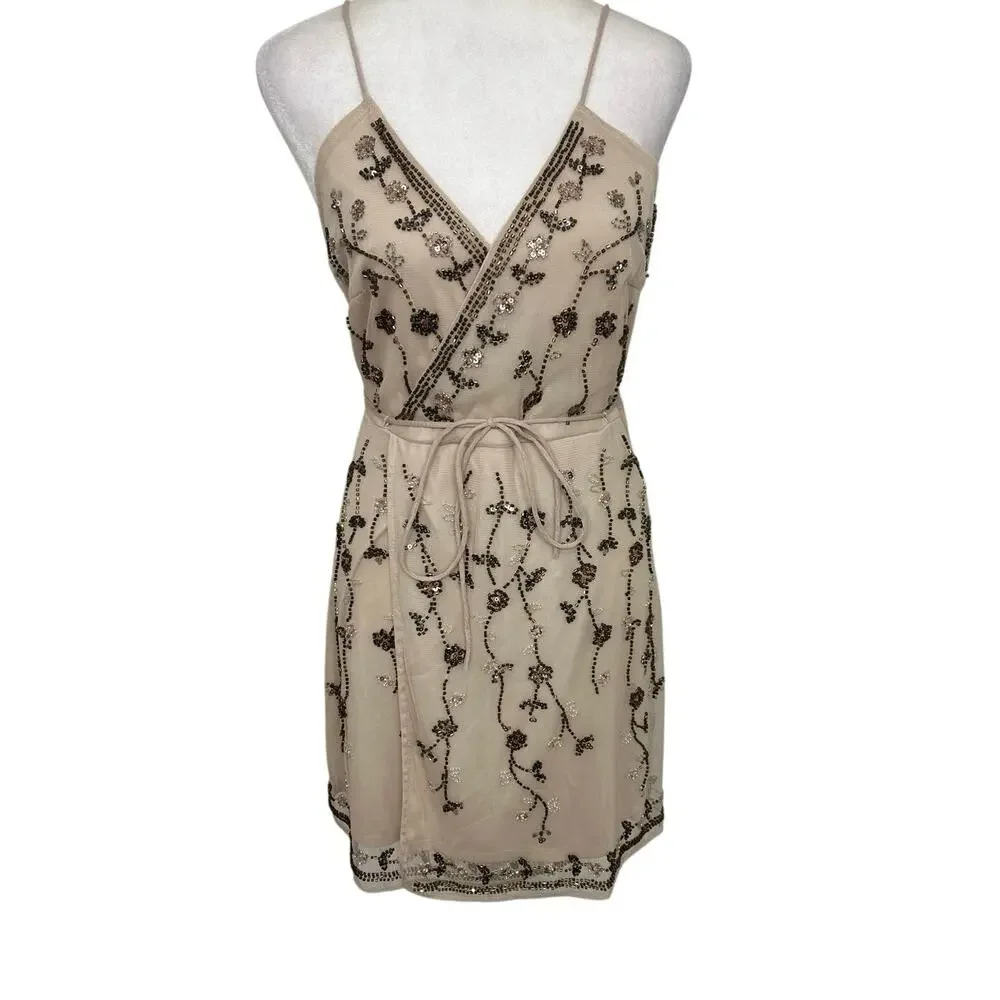 Altar’d State Y2K Beaded Floral Mesh Slip Dress Coquette Fairycore Mini Small